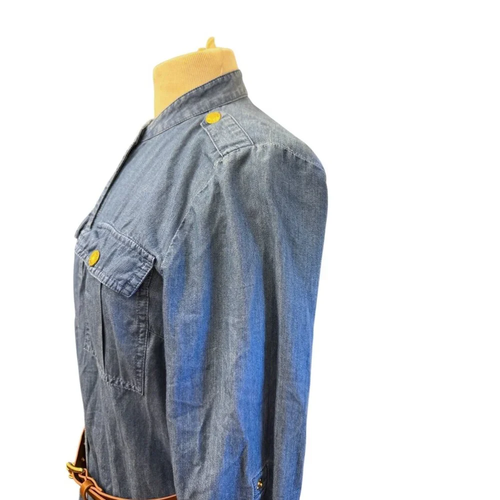 Michael Kors Denim Maxi Shirt Dress W/ Gold Buttons & Belt P/S Long Sleeve Casua - Picture 8 of 9